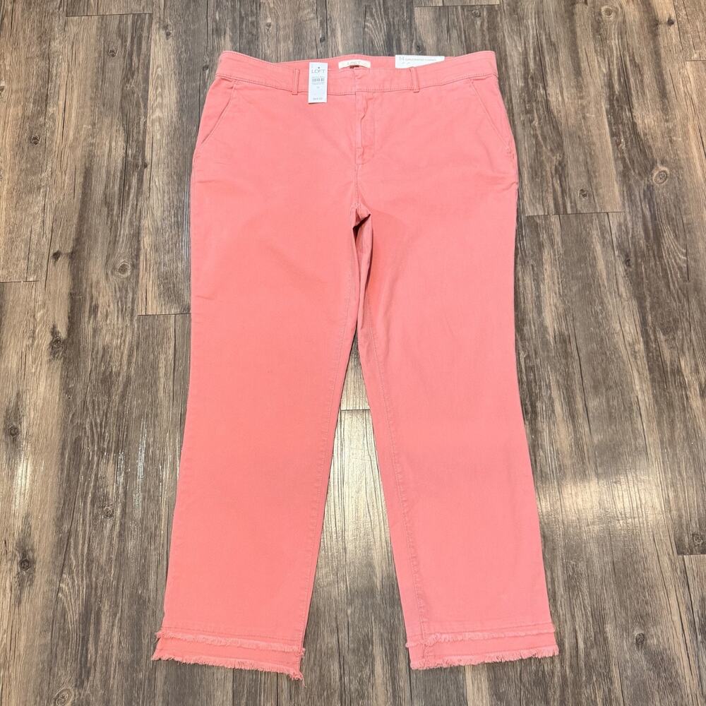 Loft Girlfriend Chino Pants Raw Hem Salmon Coral Pink Women's Sz 14 NWT